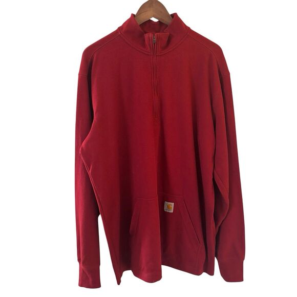 Carhartt Mens Sweatshirt Red XL Half Zip Heavyweight Workwear Thermal American - Picture 1 of 12